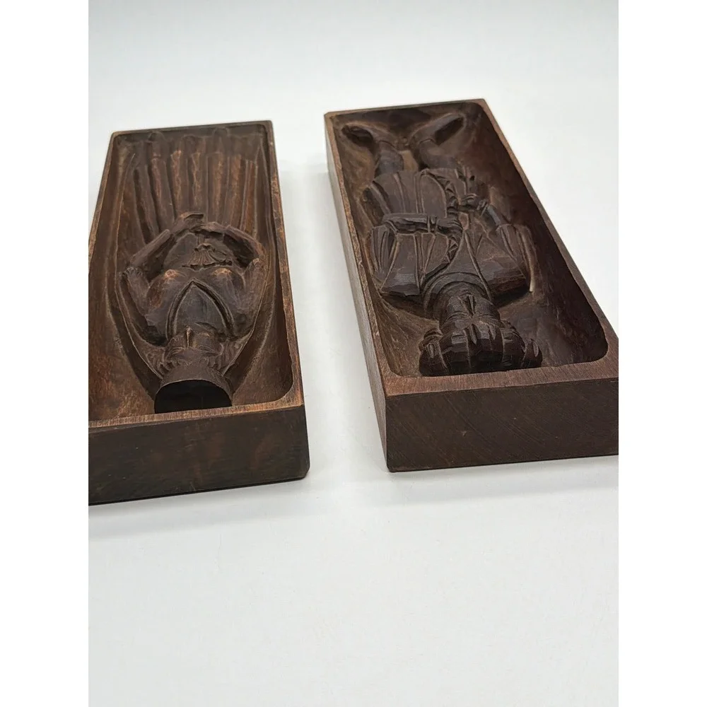 Vintage Hand Carved Wooden Speculaas Cookie Molds Dutch Man Woman Set of 2